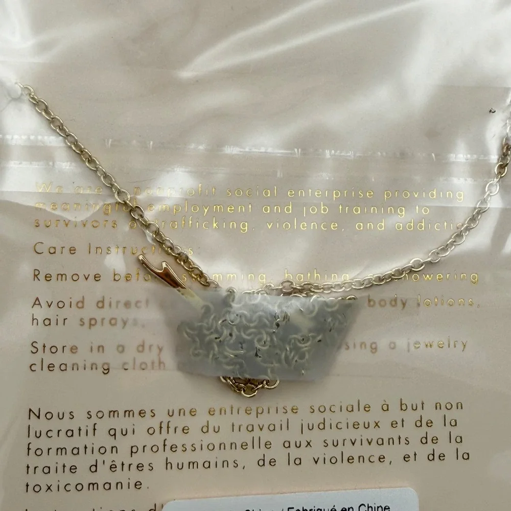 Sanctuary Project Necklace Pink Rose Serenity Stone Gold Tone NEW